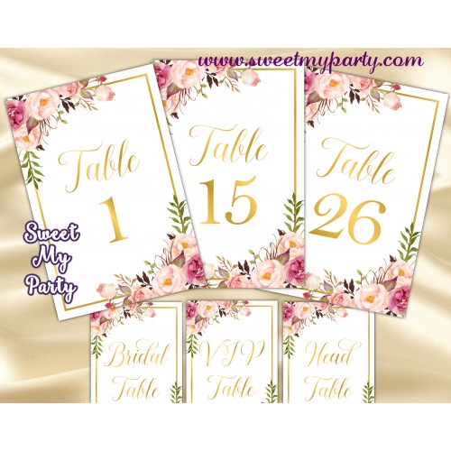 Blush table numbers printable,Gold table numbers,(31gw)